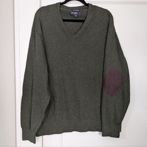 Daniel Cremieux Cotton Cashmere V-Neck Sweater XXL Olive Green Elbow Patches
